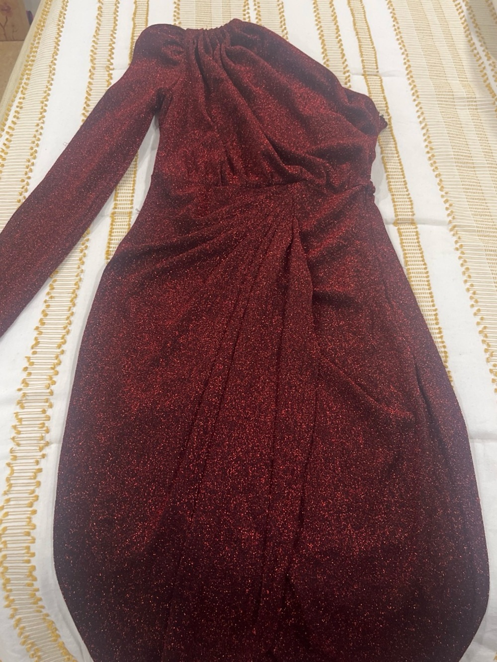 SHEIN One-Shoulder Sparkling Burgundy Red Dress